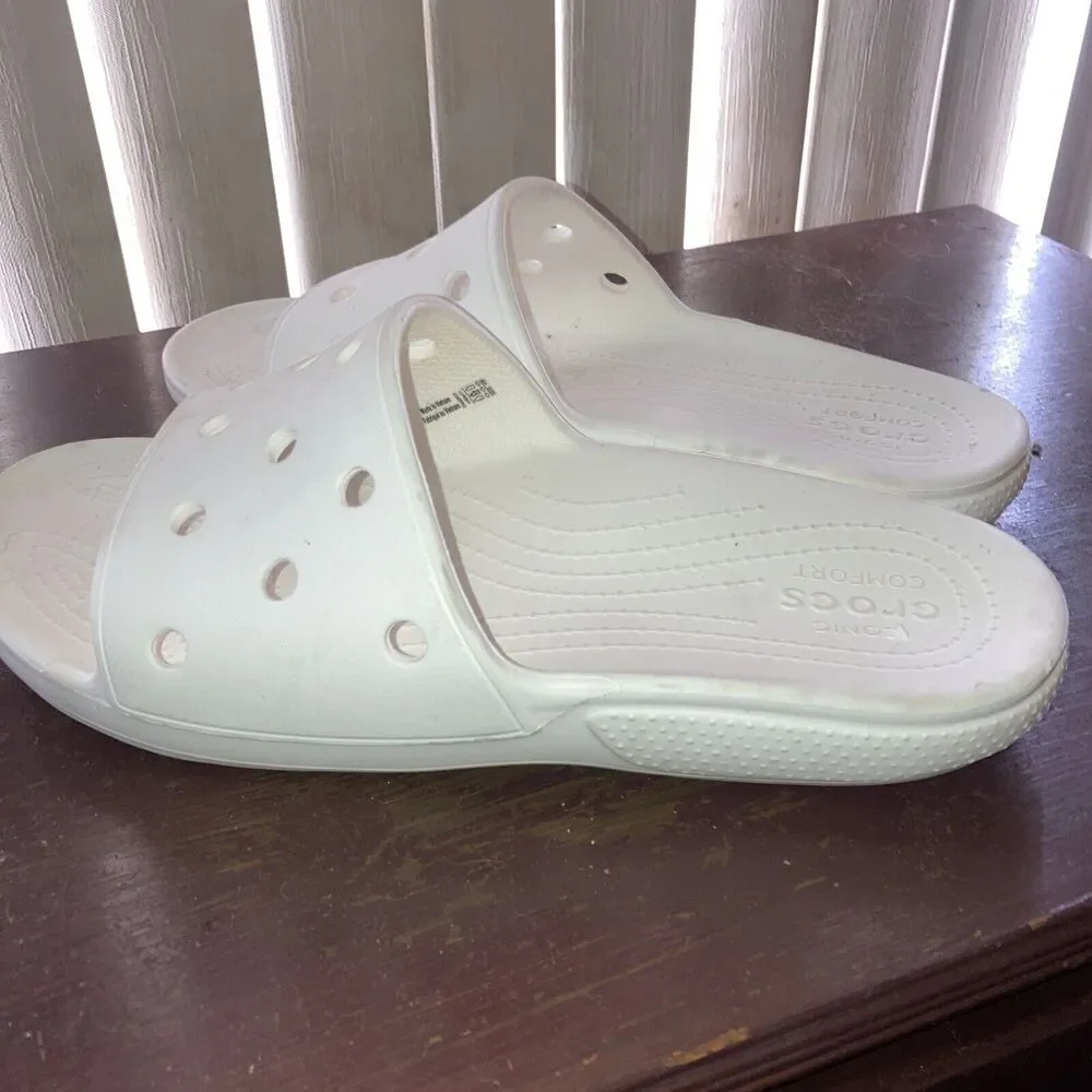 Crocs Iconic Comfort Slides Sandals Unisex White Size Men’s 9 Women’s 11